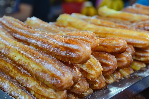 A stack of churros with powdered sugar on top