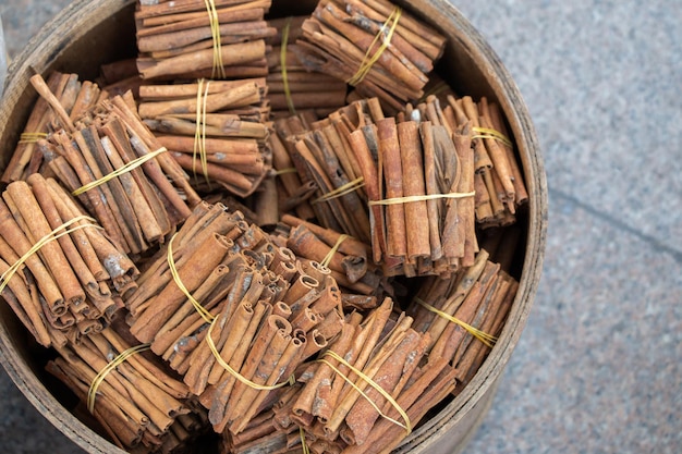 Photo stack of of cinnamon sticks in view