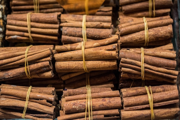 Stack of of Cinnamon sticks in view