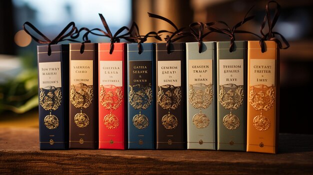 Photo a stack of classic novels adorned background