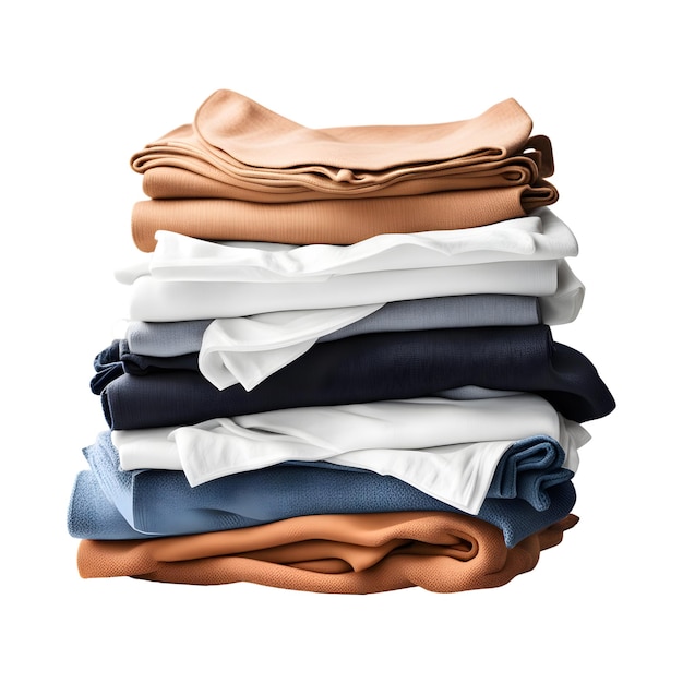 Photo stack of clean clothes isolated on white background