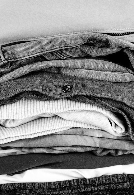 Stack of clothes colorlessCasual wearFolded assorted clothes