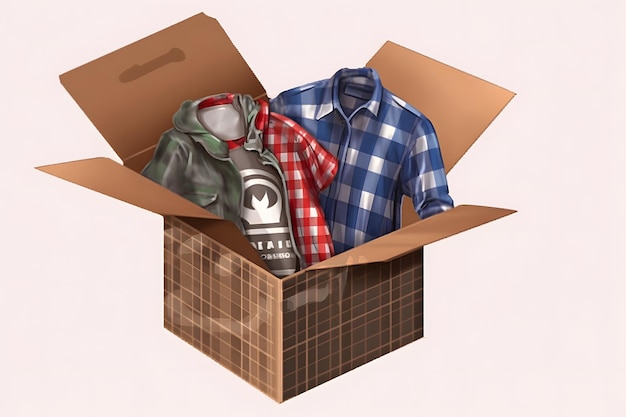 A stack of clothes in different colors in a box the concept of conscious clothing consumption