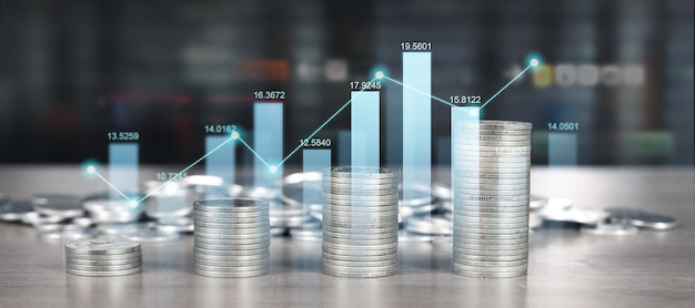 Stack of coin with trading graph financial investment c