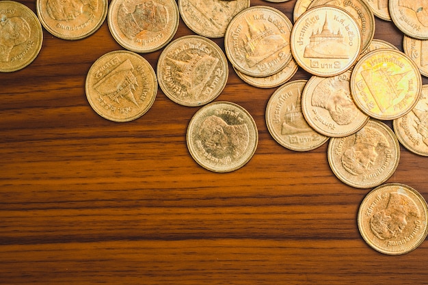 Stack of coin on wood