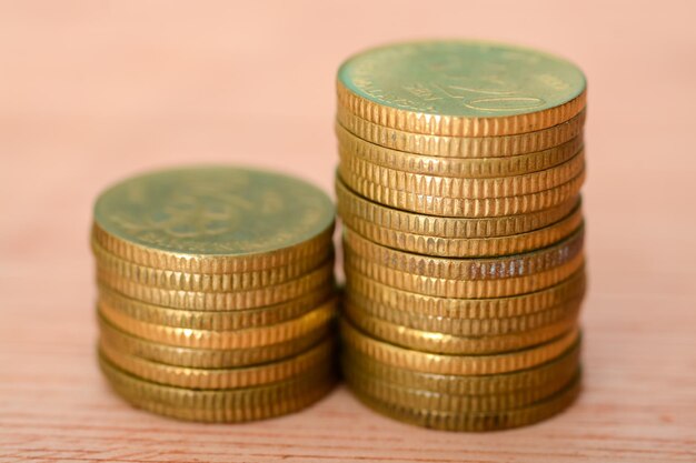 Stack of coins closeup macro shot