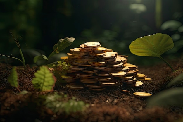 A stack of coins in the dark