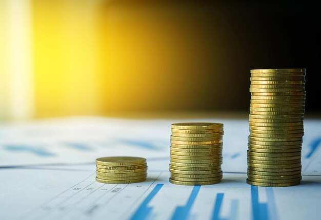 Stack of coins on document