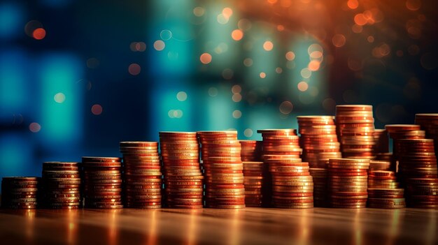 Stack coins investment with blur background