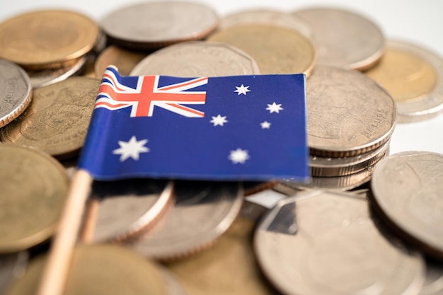 Stack of coins money with Australia flag finance banking concept