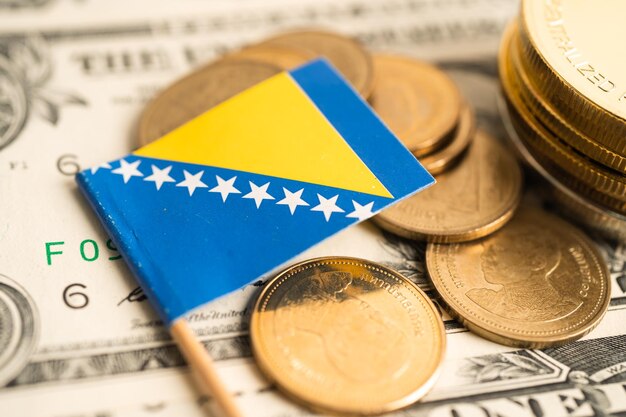 Stack of coins money with bosnia flag finance banking concept