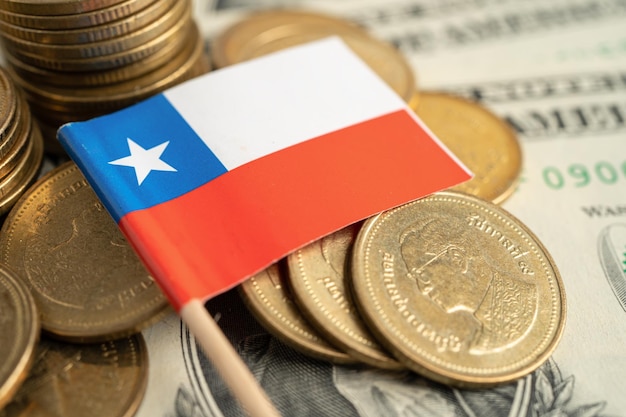 Stack of coins money with Chile flag finance banking concept