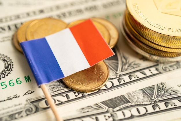 Stack of coins money with France flag finance banking concept