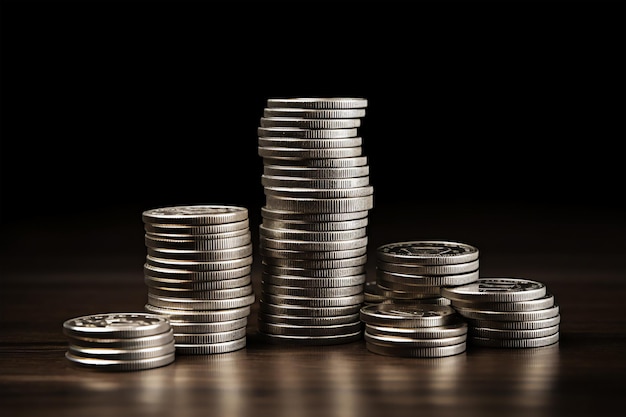 Stack of coins silver coins pile on the table