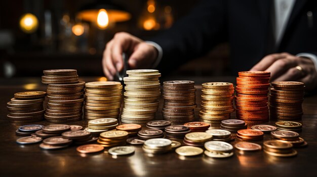 Stack of coins on the table Business Finance