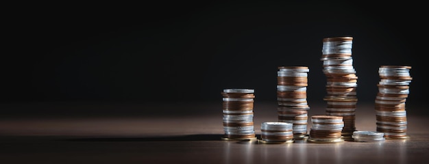 Photo stack of coins on the table business finance