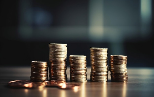 A stack of coins on a table with one that says'gold '