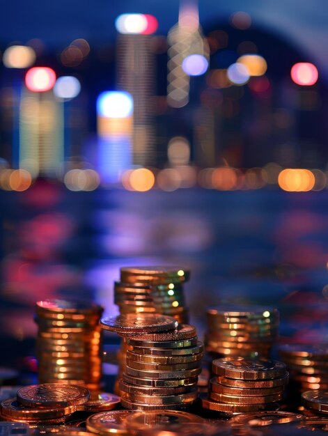 Photo stack of coins on table