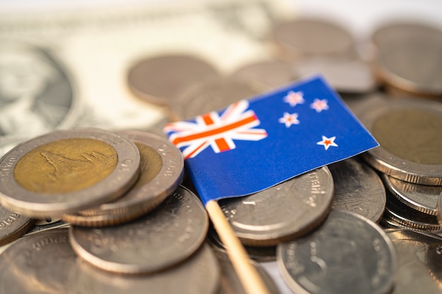 Stack of coins with Australia flag.