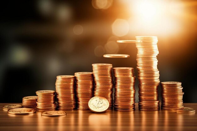 a stack of coins with a clock on top