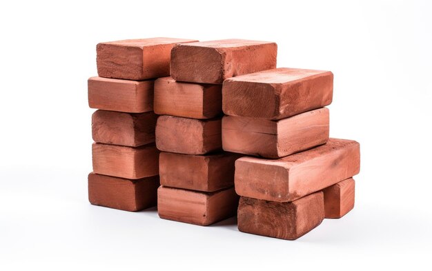 Photo stack of collection of bricks isolated on white background