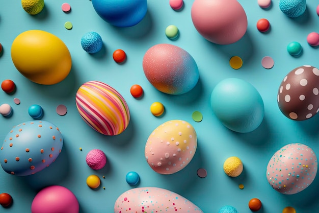 Stack of colorful and beautiful easter eggs, creative ai
