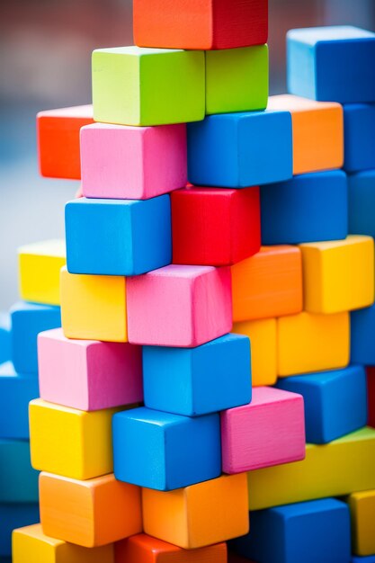 Foto pila di blocchi colorati che si trovano l'uno sopra l'altro ai generativa