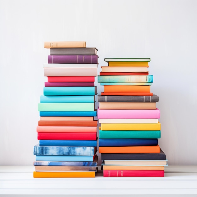 Stack of colorful books on table