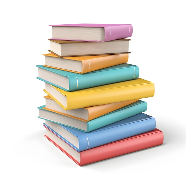 Stack of colorful books on white background