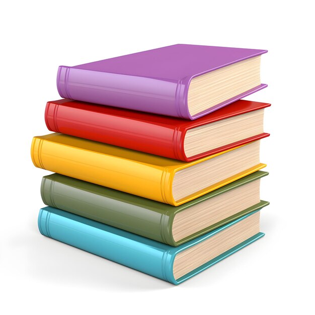 Photo stack of colorful books on white background