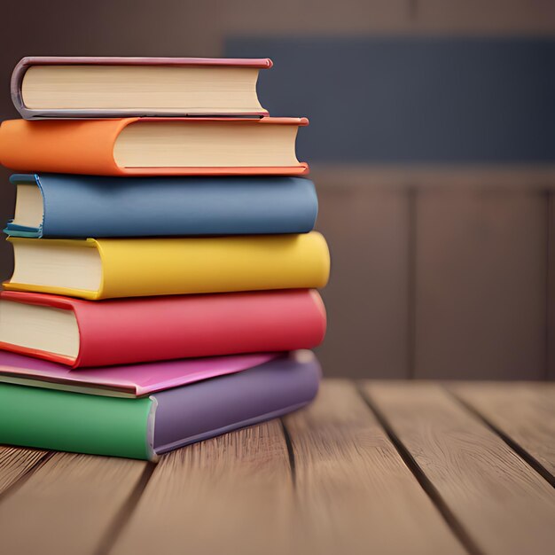 a stack of colorful books with a purple cover