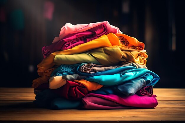 A stack of colorful cloths on a table