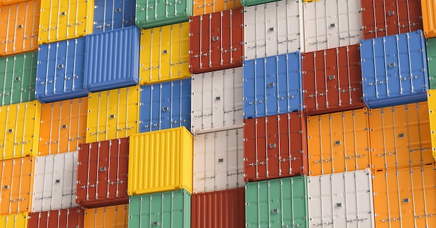 Photo stack of colorful containers in a harbor