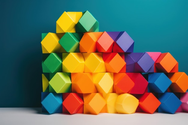 A stack of colorful cubes with one that says'i'm a cube '