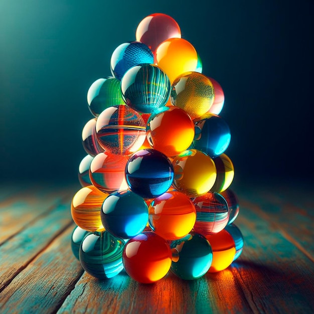A stack of colorful glass spheres sitting on top of each other