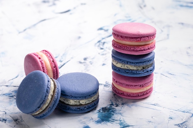 Stack of colorful macaroons closeup