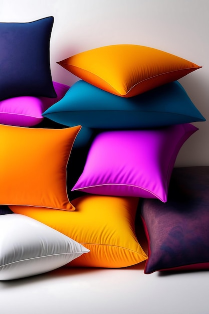 Стопка разноцветных подушек на белом фоне