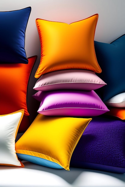 A stack of colorful pillows isolated on white background