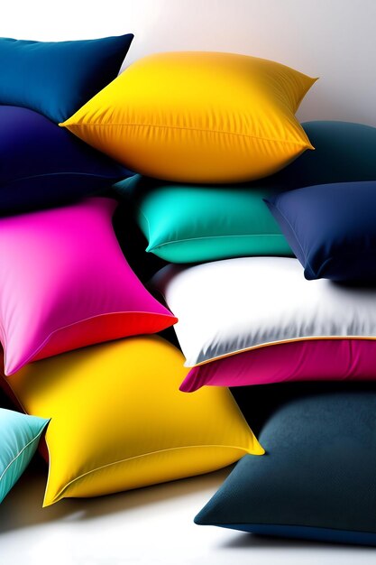 A stack of colorful pillows isolated on white background