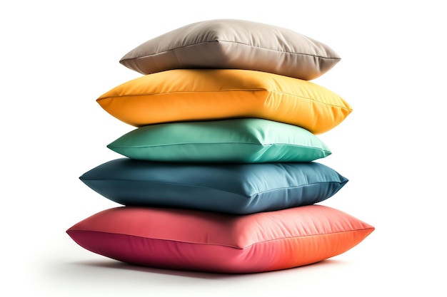 A stack of colorful pillows isolated