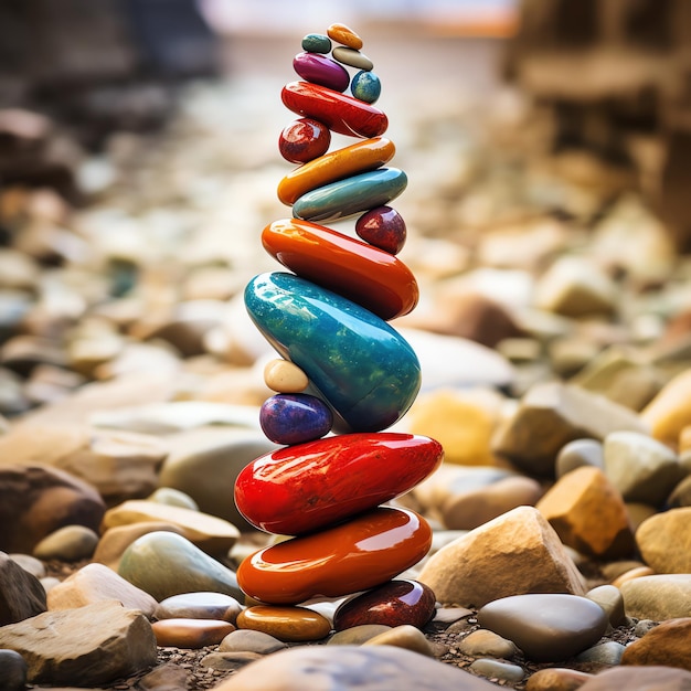 Photo a stack of colorful rocks