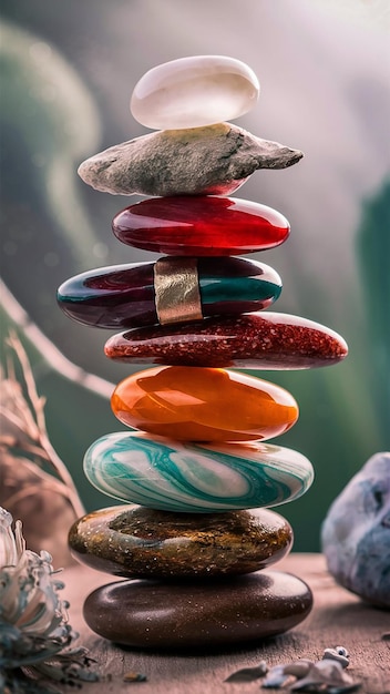 Photo a stack of colorful rocks