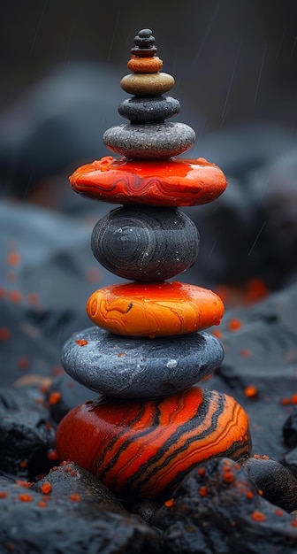 Photo stack of colorful stones zen stones stacked on top of each other