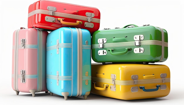 A stack of colorful suitcases are stacked on top of each other.