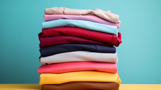 Stack of colorful t shirts with a clean background Generative AI