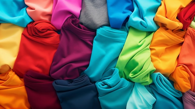 Stack of colorful t shirts with a clean background