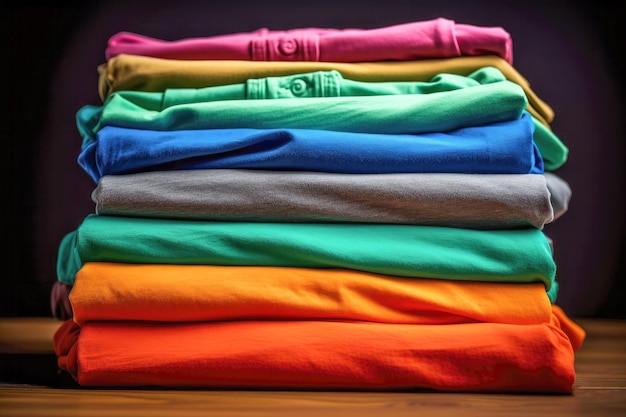 Stack of colorful t shirts with a clean background