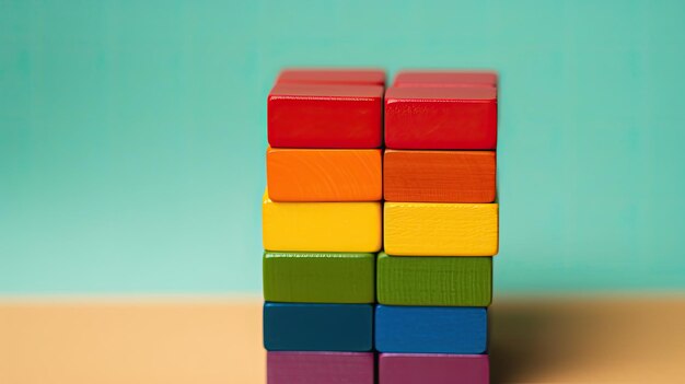 a stack of colorful wooden blocks