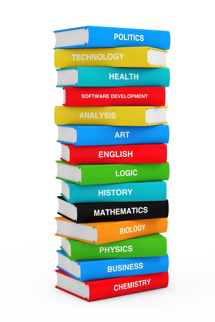 Photo stack of coloured school books on a white background. 3d rendering
