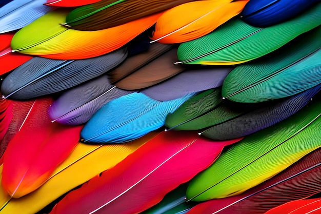 A stack of colourful feathers